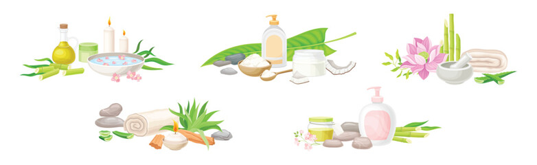 Spa and Aromatherapy Object for Body Relaxation Vector Set