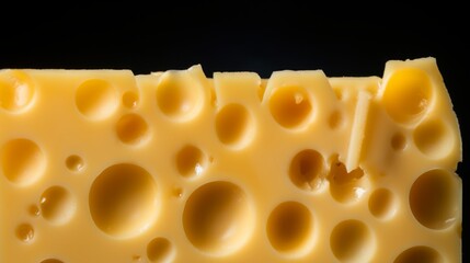Close-up of cheese with holes. Swiss cheese.