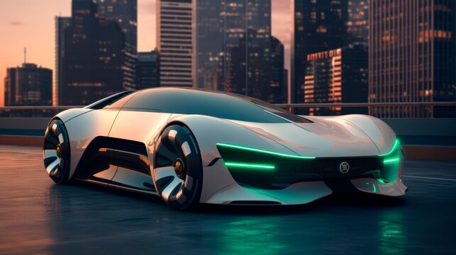 Futuristic super car on city street