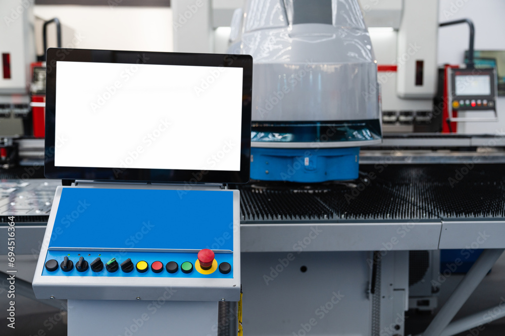 Poster automatic machine for cutting metal at work. smart factory