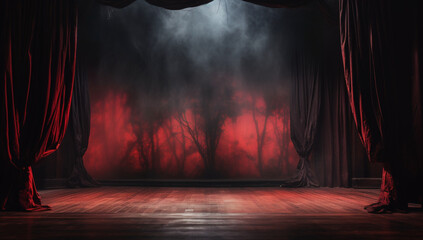 赤いカーテンのステージ,Red Curtain Stage,Generative AI	 - obrazy, fototapety, plakaty