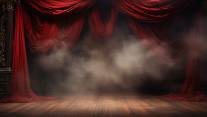 赤いカーテンのステージ,Red Curtain Stage,Generative AI	 - obrazy, fototapety, plakaty