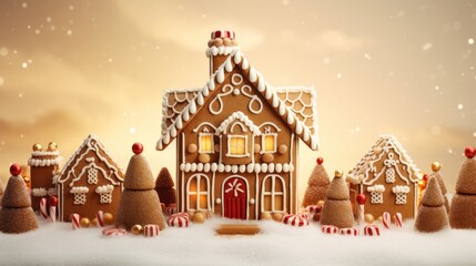  a christmas scene of a gingerbread house with candy canes and candy canes in the foreground and candy canes in the foreground.