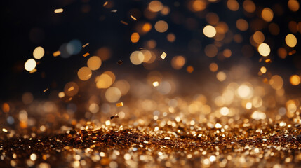 Golden glitter background with bokeh defocused lights. Christmas and New Year concept.