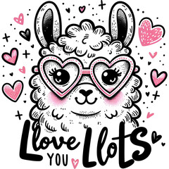 Cute Llama design with I Love You Lots quote. Great for Valentine's day card.