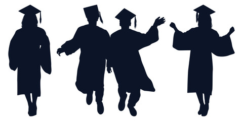 University Students or graduates celebrating silhouettes vector art