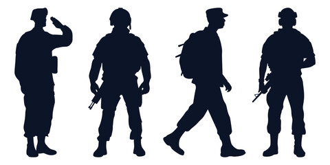Soldier or army with gun silhouettes vector - obrazy, fototapety, plakaty