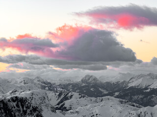 Winter Mountains in Sunset lights