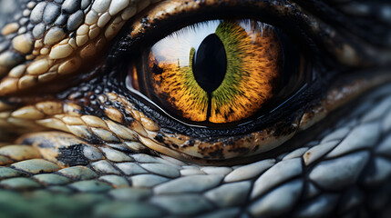 Fototapeta premium Macro Shot of Reptile Eye Intense Wildlife Detail Texture