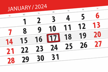 Calendar 2024, deadline, day, month, page, organizer, date, January, wednesday, number 17