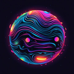 Otherworldly Atmosphere: Vibrant Neon Illustration of a Ball with Hand-Drawn Lines and Glowing Accents