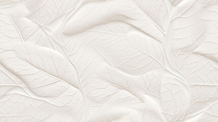  a close up of a white textured wallpaper with a leafy pattern on the outside of the wall.