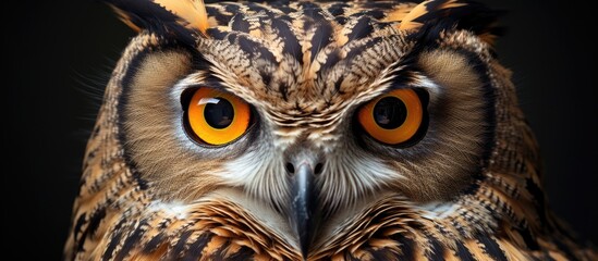 A large Eurasian Eagle owl looking at the camera. - obrazy, fototapety, plakaty