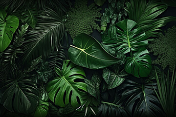 Fototapeta na wymiar 抽象的な緑の葉のテクスチャ、自然の背景、熱帯の葉,Abstract green leaves texture, nature background, tropical leaves,Generative AI