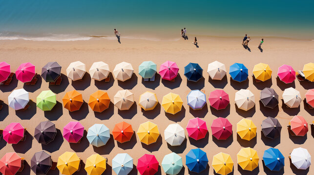 Aerial Shot Of Beach Full Of Umbrellas Summer Vibes