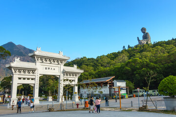 Hong Kong - October 30, 2014 : Buddhist World in the South Archway. Tian Tan Buddha Statue Po Lin...