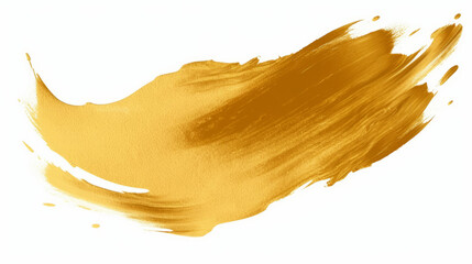 Beautiful textured gold paint brush strokes on white background. Metallic Golden ink brushstroke.