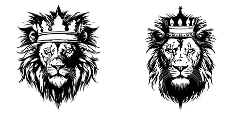 Obraz premium Lion head with crown, t-shirt design, vector illustration.
