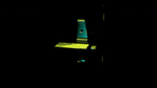 Rendering 3D animation, PC monoblock model on a black background