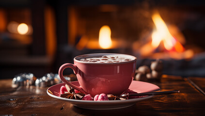 Christmas mood drinks tea warmth mood sensations buzz New Year atmosphere vibe. A mug of magic warmth marshmallows cocoa coffee