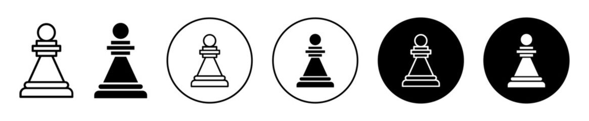 Chess pawn icon. table chess championship tournament wooden pawn piece to fight battle war with rookie troop mate symbol logo. chessboard pawn bishop figure in game vector set. - obrazy, fototapety, plakaty