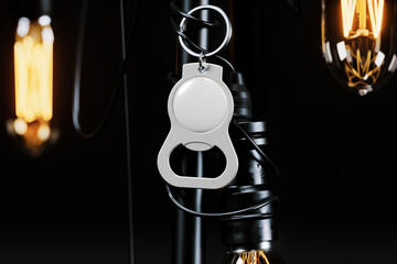 Branded metal bottle opener with key ring mockup. 3D rendering