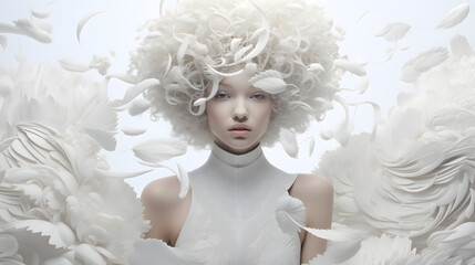 Surreal White Floral Fantasy Portrait with Woman