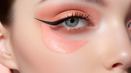 Obraz premium Peach Tone Eye Makeup with Elegant Winged Eyeliner Close-up