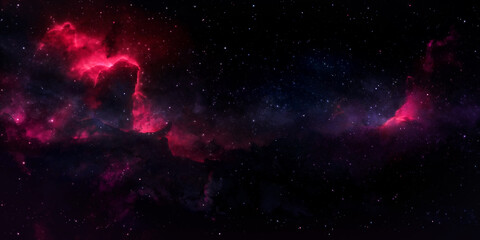 Colorful cinematic starfield. Nebula bokeh on dark space background. Celestial body. Abstract...