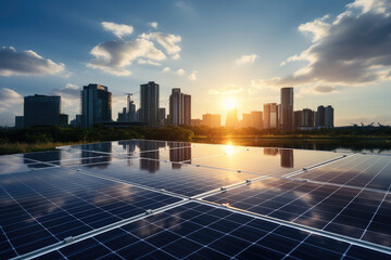 Solar cell panels with a sky background