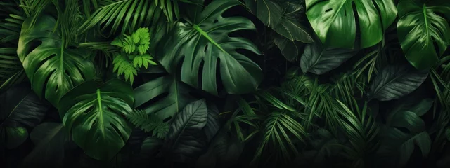 Poster Green leaves background. Green tropical monstera leaves, palm leaves, coconut leaf, fern, palm leaf, banana leaf. Panoramic background. nature concept © Zahid