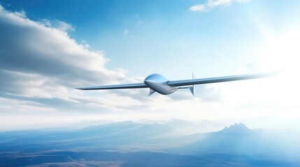 Unmanned aircraft prototype flying in the blue sky. AI generated