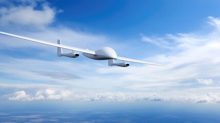 Commercial airplane flying in the blue sky with white clouds, AI generated