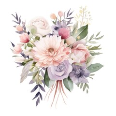 Watercolor wedding bouquet in pastel tones, a charming and elegant floral arrangemen