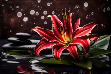 red lily and water drops