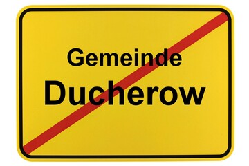 Illustration eines Ortsschildes der Gemeinde Ducherow in Mecklenburg-Vorpommern - obrazy, fototapety, plakaty
