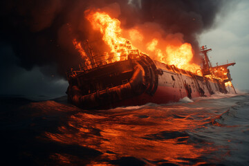 Fire on a tanker on the high seas.