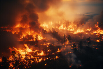 Top view of a fire in the forest.