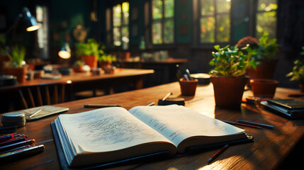 A School Desk With An Open Book