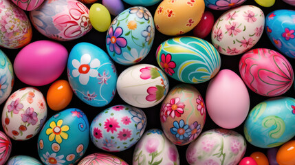 Fototapeta na wymiar Collection of colorful Easter eggs, each decorated with various patterns and designs, symbolizing the festive spirit of the Easter holiday.
