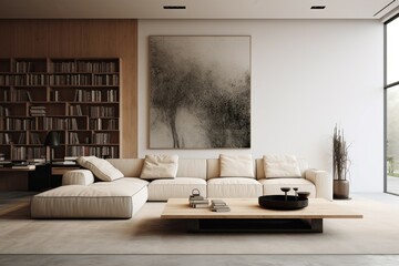 Serene Living room plants minimalism. Interior design. Generate Ai