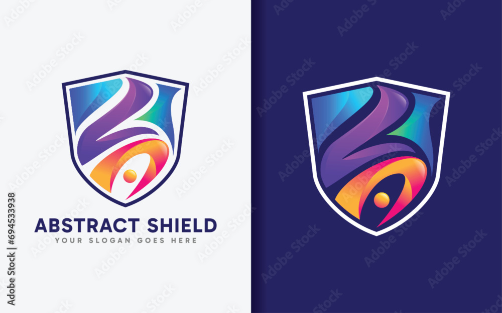 Poster Abstract Shield Logo Design with Colorful Gradient Shape Insert the Shield Vector Illustration.