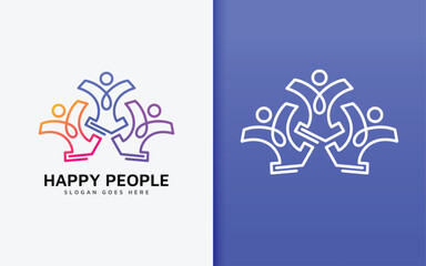 Happy People Group Logo Symbol Vector Illustration with Gradient Colorful Concept.