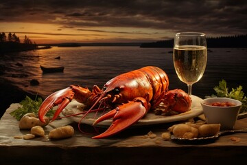 Delectable Cooked lobster seafood. Animal sea. Generate Ai