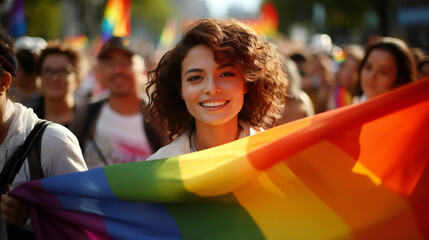 A Lesbian Woman Came To A Pride Parade In Europe - obrazy, fototapety, plakaty