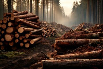 Efficient Long forest cutter trees. Axe job. Generate Ai