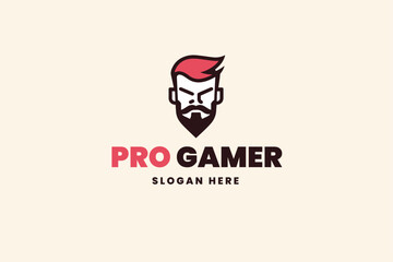 bearded man logo, gamer avatar, business brand