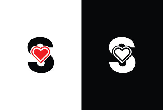 Initial Letter S Love Logo Design. Letter S Valentine logos vector, modern logo, Logo Designs Vector Illustration Template.