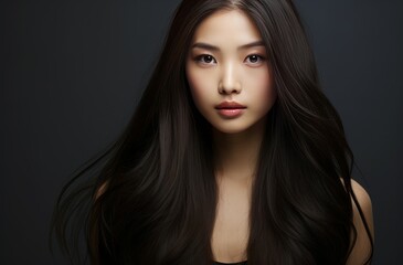 Fototapeta premium Smiling asian long hair woman. Adult beauty. Generate Ai