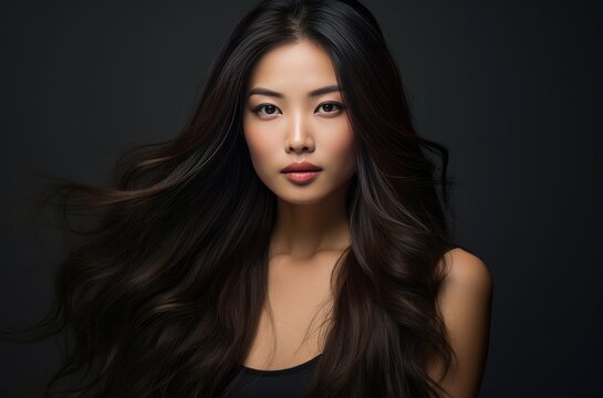 Radiant Smiling asian long hair woman. Adult beauty. Generate Ai